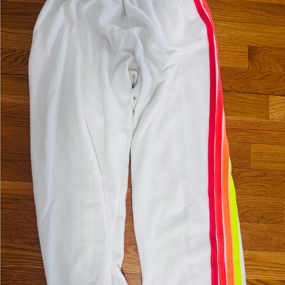Aviator Nation Women’s White Sweatpants with Neon Stripes - Picture 2 of 5